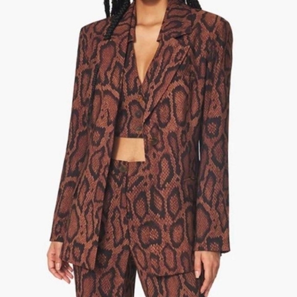 Danielle Bernstein Cognac Snakeskin Oversized Boyfriend Blazer 00 - Picture 1 of 8